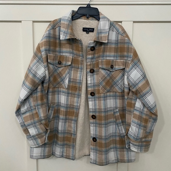 Love Tree plaid Sherpa & flannelShacket sz M - Picture 1 of 4